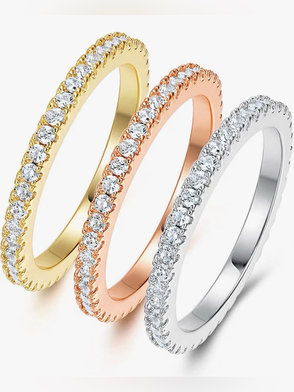 PAVOI Tri-Color Stackable Mila Eternity Ring Set- Size 5